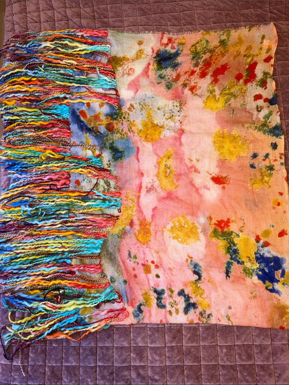 100% Wool Multicolor Watercolor Fringe Scarf Wrap - Vismaya